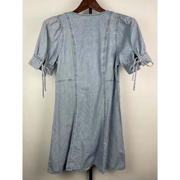 Madewell Light Blue Wash Button-Front Short Sleeve Mini Denim Dress Size 0 - Picture 5 of 9